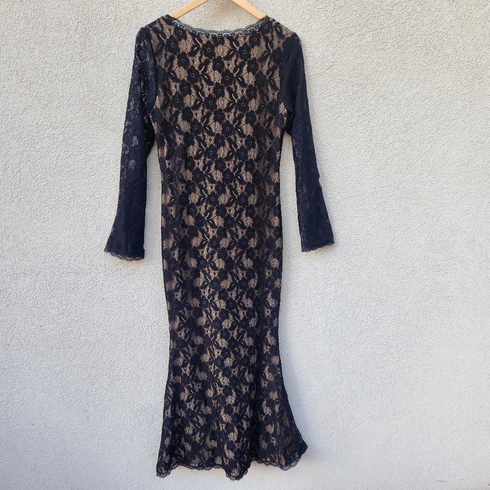 SHEIN Women's Maxi Dress Large Black Lacy Whimsigoth Morticia Goth Floral Lined - Picture 4 of 13